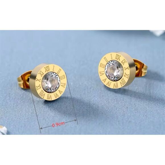 Gold-Tone Crystal Roman Numeral Stud Earrings | Elegant Jewelry |‎ Tiffany Style - Picture 5 of 6